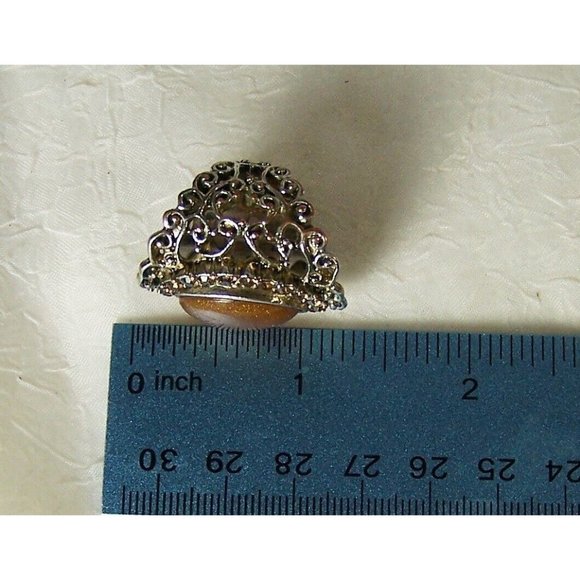 Goldstone Open Back Bezel Set Long Knuckle Ring Filigree Silver Over Copper Sz 6 - Picture 2 of 6